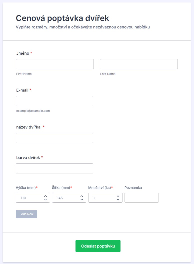 Cenová poptávka dvířek 